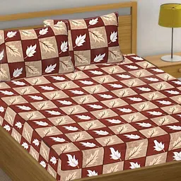 HASHCART Maroon & White Floral Printed Cotton 210 TC Queen Bedsheet Set 2.40 m x 2.25 m-image-69