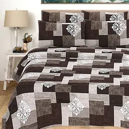 HASHCART Brown & Grey Printed Cotton 210 TC Queen Bedsheet Set 2.40 m x 2.25 m-17
