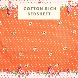 HASHCART Orange & White Floral 210 TC Queen Bedsheet with 2 Pillow Covers-image-77