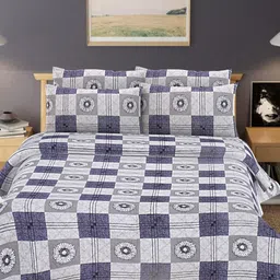 HASHCART Blue And White Geometric 210 TC Queen Bedsheet Set-image-9