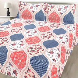 HASHCART White And Pink Floral 210 TC Queen Bedsheet Set-image-3