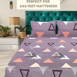 HASHCART Purple & White Geometric Printed Cotton 210 TC Queen Bedsheet Set 2.40 m x 2.25 m-8