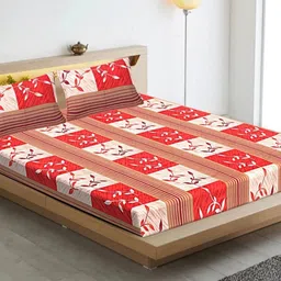 HASHCART Red & Beige Geometric Printed Cotton 210 TC Queen Bedsheet Set 2.40 m x 2.25 m-6