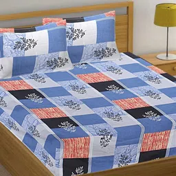 HASHCART Blue & White Floral 210 TC Queen Bedsheet with 2 Pillow Covers-image-64