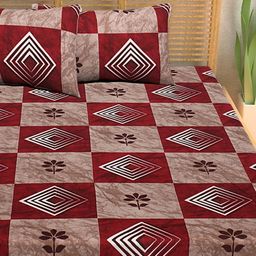 HASHCART Maroon & White Geometric Cotton 210 TC Queen Bedsheet Set- 2.40 m x 2.25 m-26