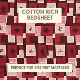 HASHCART Pink And Maroon Geometric Cotton 210 TC Queen Bedsheet Set 2.40 m x 2.25 m-image-93