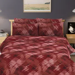HASHCART Maroon & Pink Geometric Printed Cotton 210 TC Queen Bedsheet Set 2.40 m x 2.25 m-image-81
