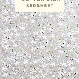 HASHCART Grey & White Floral Cotton 210 TC Queen Bedsheet Set- 2.40 m x 2.25 m-image-72