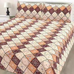 HASHCART Brown And White Geometric Cotton 210 TC Queen Bedsheet Set 2.40 m x 2.25 m-image-13