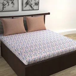 Divine Casa Trident White Printed Pure Cotton 144 TC Queen Bedsheet Set 2.54 m x 2.22 m-image-80