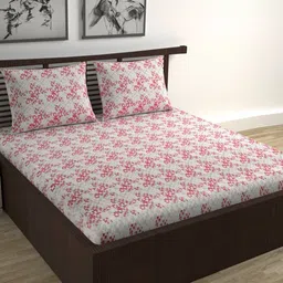 Divine Casa Trident Pink Printed Pure Cotton 144 TC Single Bedsheet Set 2.54 m x 2.22 m-image-39
