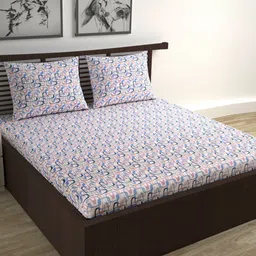 Divine Casa Trident Cream Printed Pure Cotton 144 TC Single Bedsheet Set2.54 m x 2.22 m-image-48