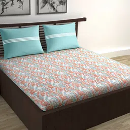 Divine Casa Trident White And Blue Pure Cotton 144 TC King Bedsheet Set 2.54 m x 2.22 m-image-73