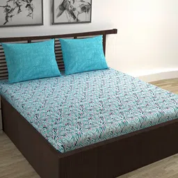Divine Casa Trident Teal Floral Pure Cotton144 TC Single Bedsheet Set 2.54mx 2.22m-image-82
