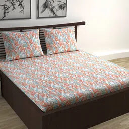 Divine Casa Trident White Printed Pure Cotton 144 TC Queen Bedsheet Set 2.54 m x 2.22 m-image-65