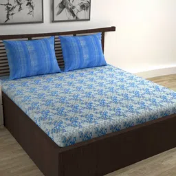 Divine Casa Trident Blue Printed Pure Cotton 144 TC Queen Bedsheet Set 2.54 m x 2.22 m-image-46