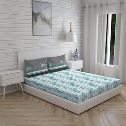 Layers Blue & Grey Floral 104 TC King Bedsheet with 2 Pillow Covers-image-93