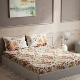 DDecor Red & Green Floral Cotton 140 TC King Bedsheet with 2 Pillow Covers-image-57