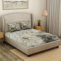 SPACES Starry Night Grey Geometric Pure Cotton 140 TC King Bedsheet with 2 Pillow Covers-image-52