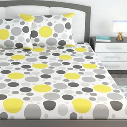 Divine Casa Yellow & White 144 TC King Bedsheet with 2 Pillow Covers-image-59
