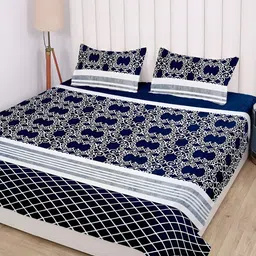 RD TREND Grey & Blue Abstract 210 TC King Bedsheet with 2 Pillow Covers-image-75