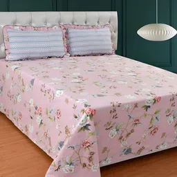 BREVARD Pink Floral Printed 210 TC King Bedsheet With 2 Pillow Covers-picture-13