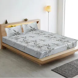 INDHOME LIFE Grey Floral 210 TC King Bedsheet with 2 Pillow Covers-image-57
