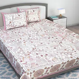 Texstylers Pink Kantha Pattern Cotton 210 TC King Bedsheet With 2 Pillow Covers-51