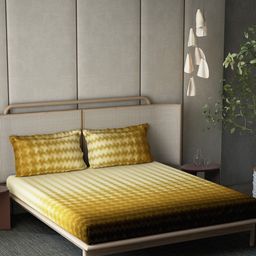 DDecor Live Beautiful Mustard Yellow Cotton 210 TC King Bedsheet with 2 Pillow Covers-image-26