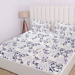 RD TREND Off White & Blue Floral Cotton 210 TC King Bedsheet with 2 Pillow Covers-image-31