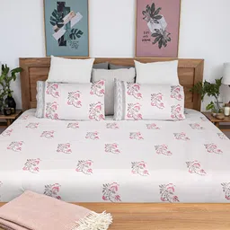 Baarno White & Red Floral 220 TC Cotton King Bedsheet with 2 Pillow Covers-image-66