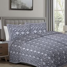 Texstylers Grey & White Printed Cotton 250 TC King Bedsheet with 2 Pillow Covers-image-30