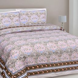 FABROLI Grey & Pink Floral 300 TC King Bedsheet with 2 Pillow Covers 130 GSM-image-83