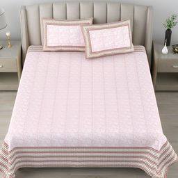 FABROLI Pink Floral 300 TC King Bedsheet with 2 Pillow Covers 130 GSM-image-77