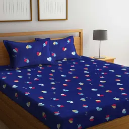 Arrabi Blue & Red Graphic 300 TC King Bedsheet with 2 Pillow Covers-image-30