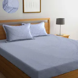 Arrabi Grey Geometric 300 TC King Bedsheet with 2 Pillow Covers-76