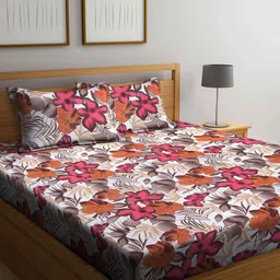 Arrabi Pink & Grey Floral 300 TC King Bedsheet with 2 Pillow Covers-image-22