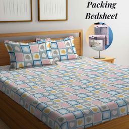 Arrabi Blue & White Floral 300 TC King Bedsheet with 2 Pillow Covers-picture-43