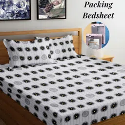 Arrabi Grey & White Floral 300 TC King Bedsheet with 2 Pillow Covers-image-88