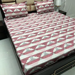 Pure Decor Maroon & White Abstract Cotton 400 TC Super King Bedsheet with 2 Pillow Covers-27
