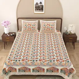 The Craft Monk Multicoloured King Bedsheet with 2 Pillow Covers-image-51