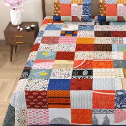 The Craft Monk Satrangi Patchwork 240 TC Pure Cotton King Bedsheet with 2 Pillow Covers-image-16
