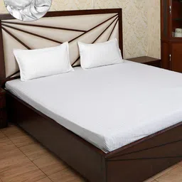 SOKNACK White Striped 300 TC Queen Bedsheet with 2 Pillow Covers-image-59