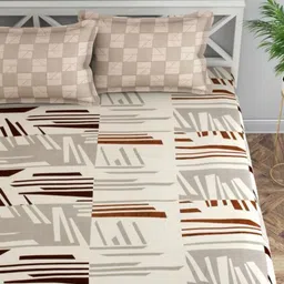Florida Beige Floral Printed 200 TC Microfiber Queen Bedsheet Set 1.82 m x 1.98 m-image-46