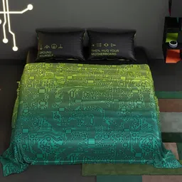 QuirkLoom Motherboard Printed Sateen Double Bedsheet With 2 Pillow Covers-34