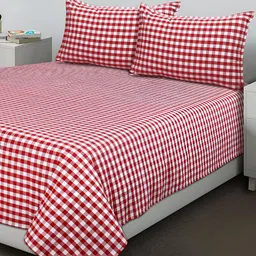 Airwill Red & White Striped Cotton 104 TC Queen Bedsheet with 2 Pillow Covers-23