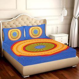 UBANIA COLLECTION Blue Printed120 TC Cotton Queen Bedsheet with 2 Pillow Covers-image-69