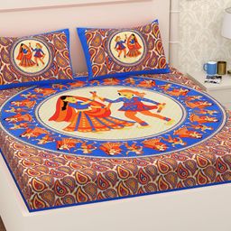 UBANIA COLLECTION Blue 144 TC Queen Bedsheet with 2 Pillow Covers-image-71
