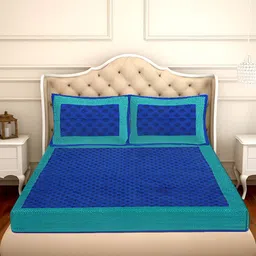 UBANIA COLLECTION Blue Printed 144 TC Queen Bedsheet with 2 Pillow Covers-picture-9