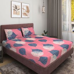 Aura Pink & Blue Floral Printed Microfiber 144 TC Queen Bedsheet Set 2.29 m x 2.54 m-image-92